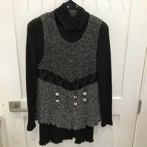 Black Matching Turtleneck Wool Sweater and Vest